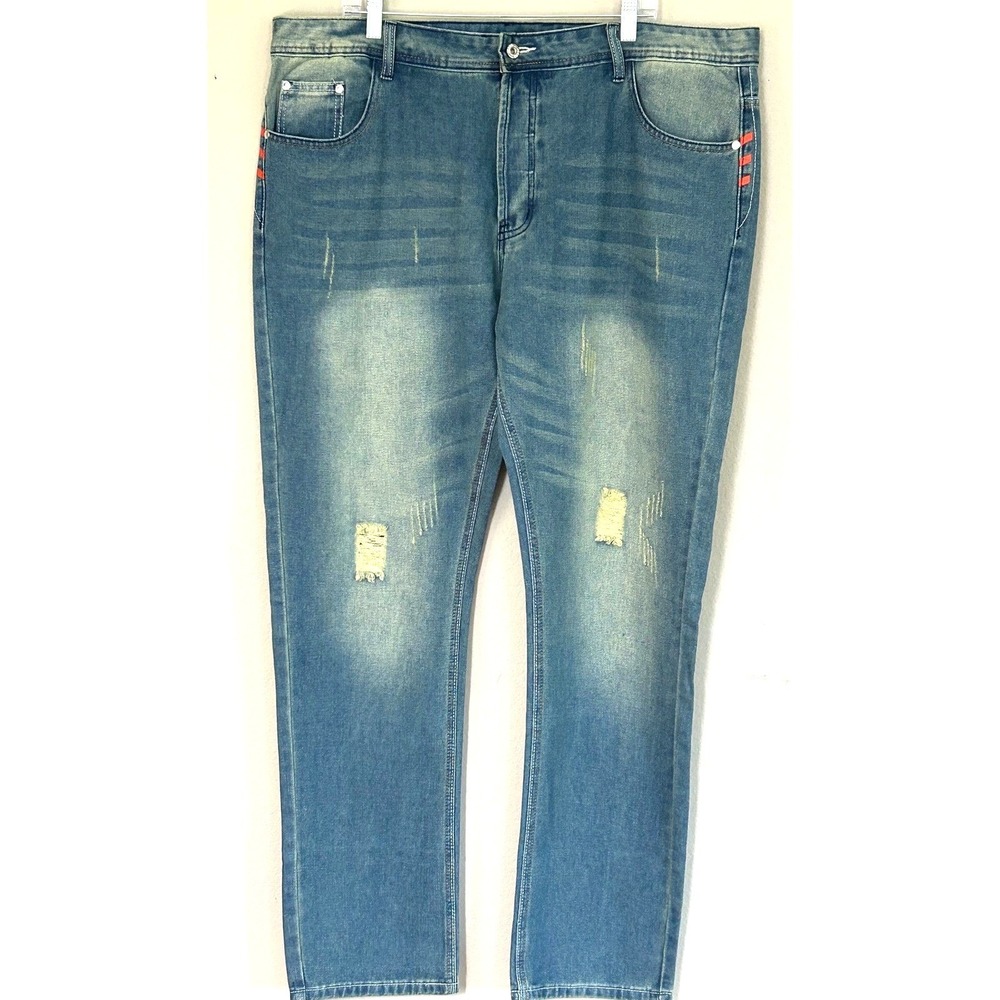 Fashion Jeans Blue Distressed Straight Leg Denim Size 14/15